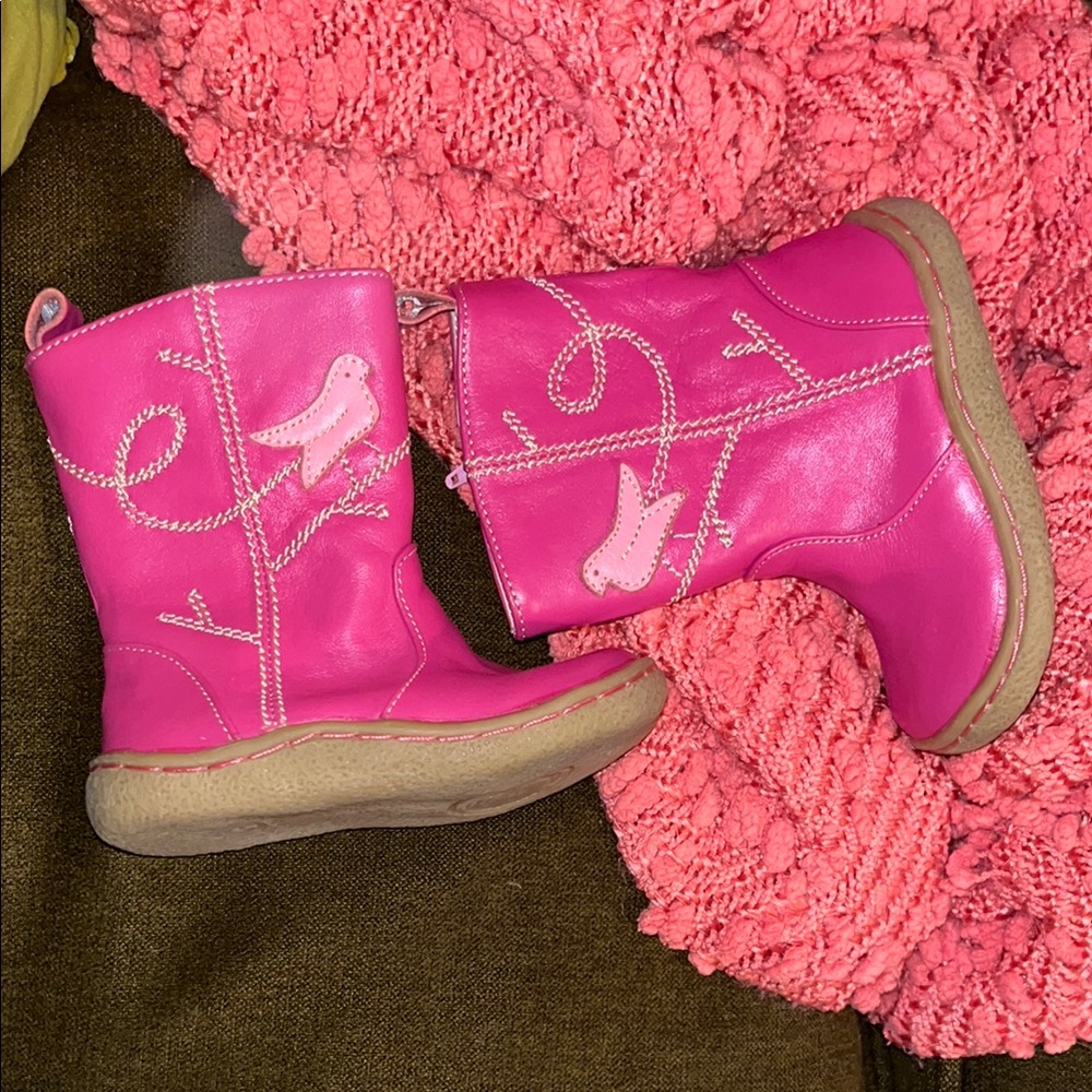 Pink Bird Embroidered Boots